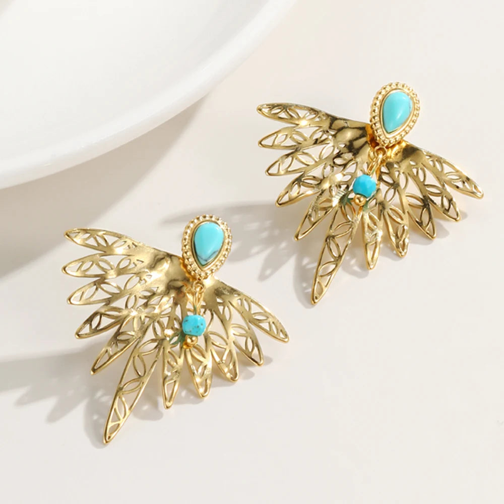 18K Gold Plated Stud Earrings - High Fashion With Natural Stones 18K Gold Plated Stud Earrings - High Fashion With Natural Stones